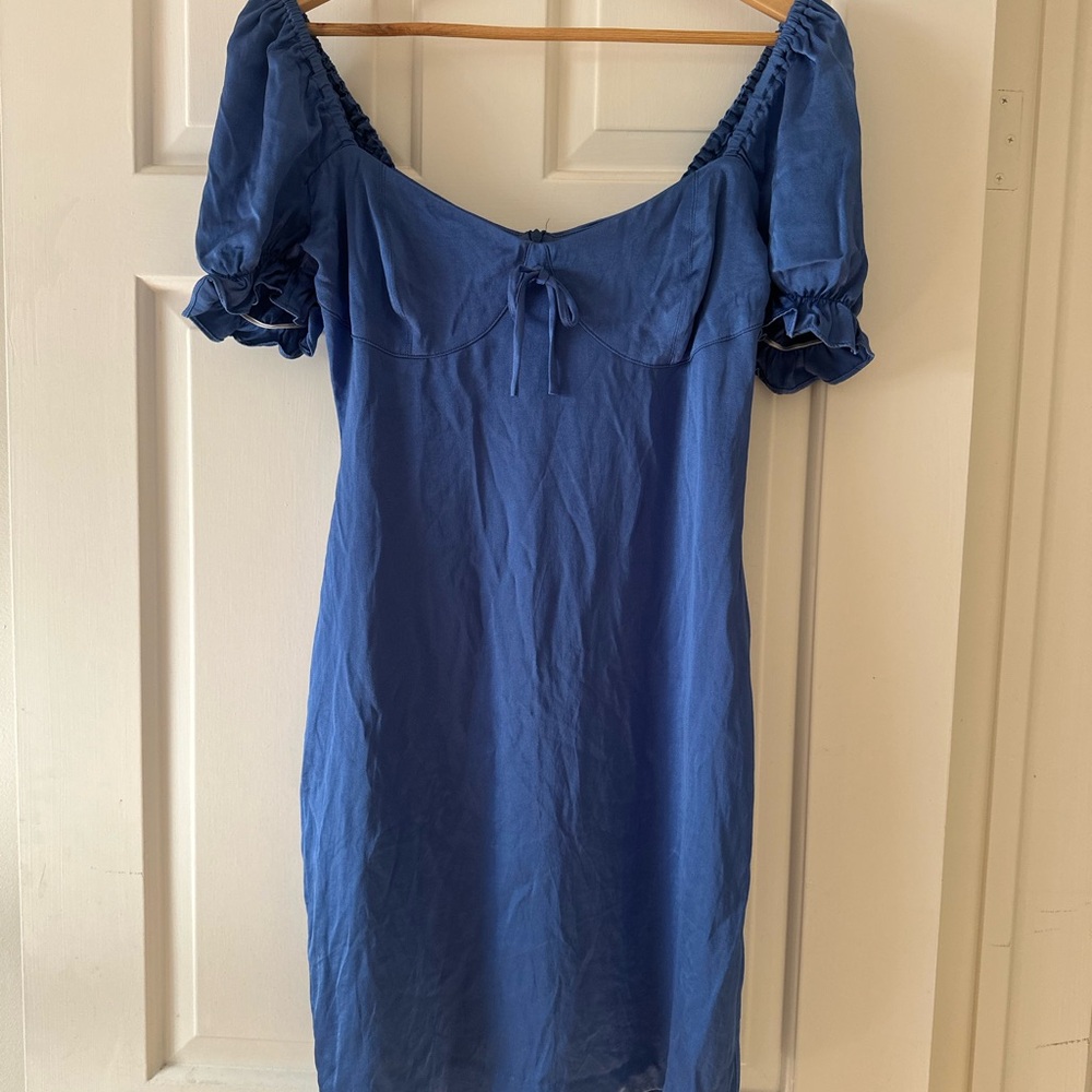 STAUD Blue Satin Mini Dress - Picture 3 of 5